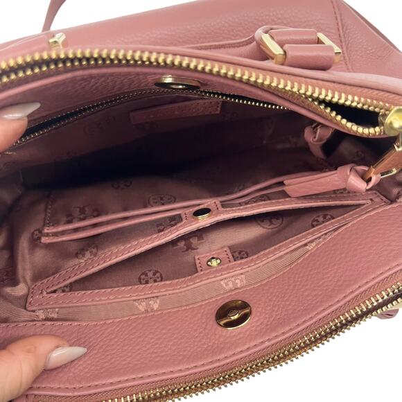 TORY BURCH Landon Mini Square Crossbody Tote Bag Pink Leather Adjustable Strap - Picture 9 of 13